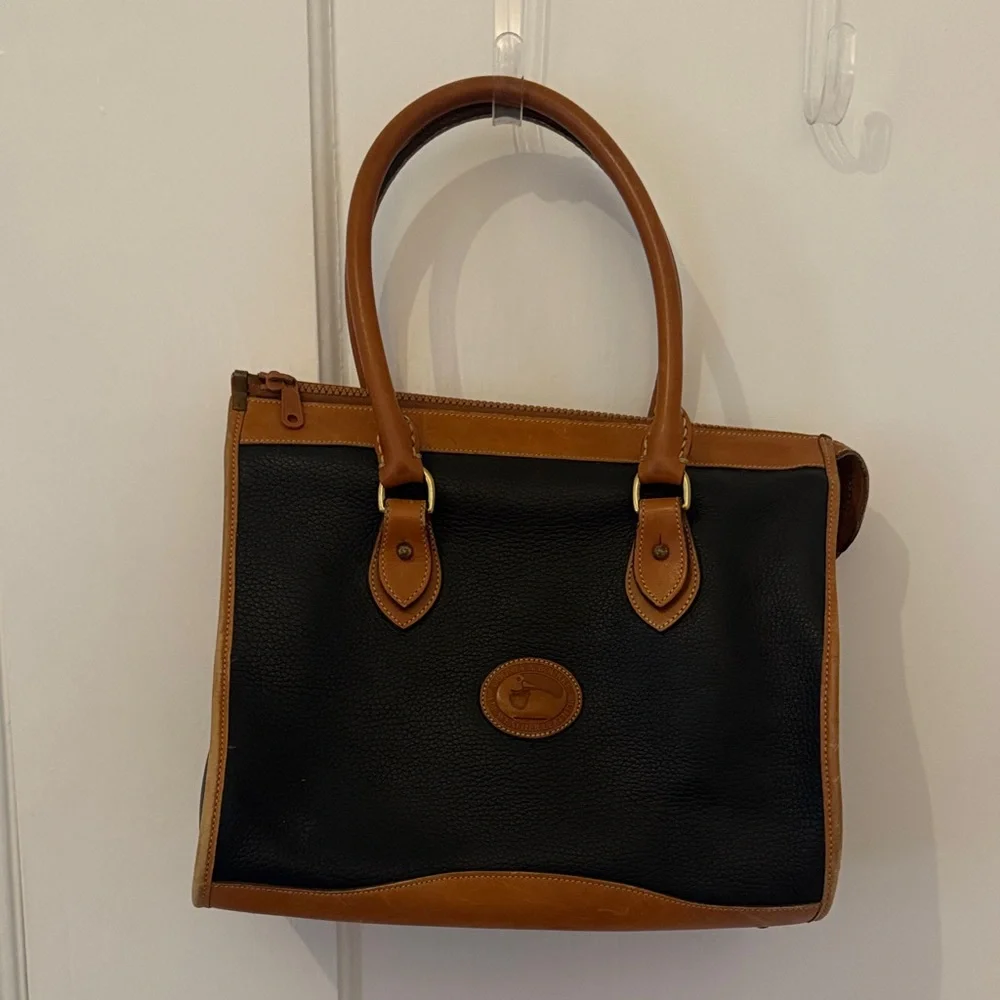 Vintage Black and Tan Leather Handbag - Picture 1 of 7